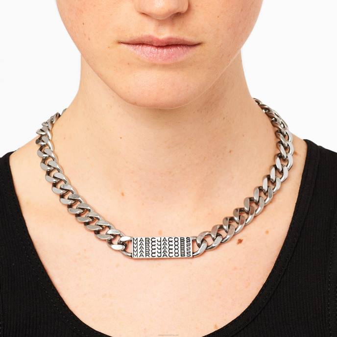 Marc Jacobs o colar de corrente de identificação de monograma de código de barras 8RF6418